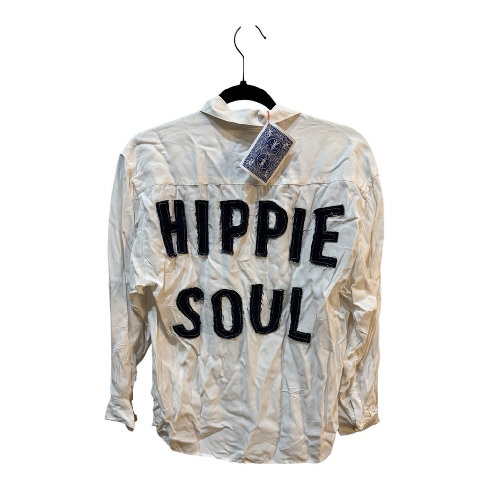 Timberjune Custom Upcycled Hippie Soul Appliqué Button Down Shirt Embroidered